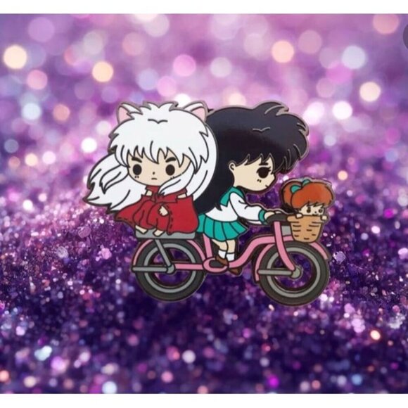 Anime Cute InuYasha and Kagome Bicycle Enamel Brooch pin - Picture 1 of 5